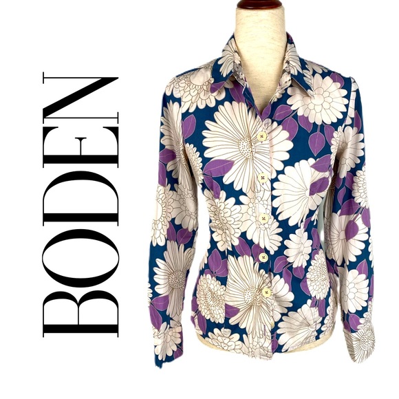 Boden Tops - BODEN CRYSTHANAMUM BLOUSE IN PURPLE & WHITE M